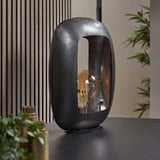Lampada da tavolo industriale Selma L ovale in nichel nero