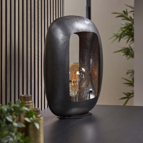 Lampada da tavolo industriale Selma L ovale in nichel nero