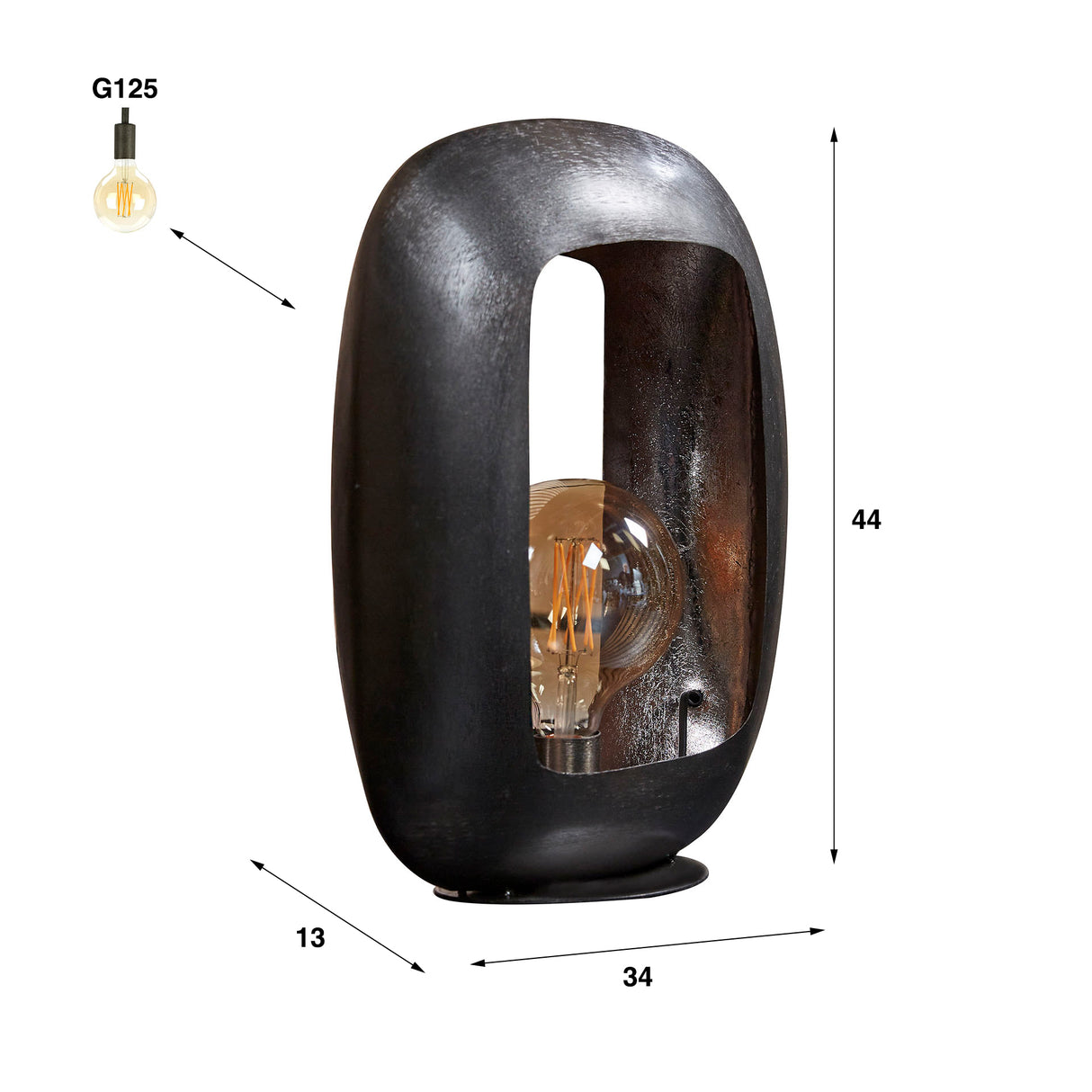 Lampada da tavolo industriale Selma L ovale in nichel nero