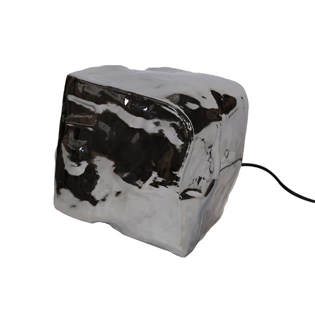 Lampada da tavolo Rocks DH Interno Cromato LxLxH 44x34x34 Vetro Bianco Foto diagonale vista frontale