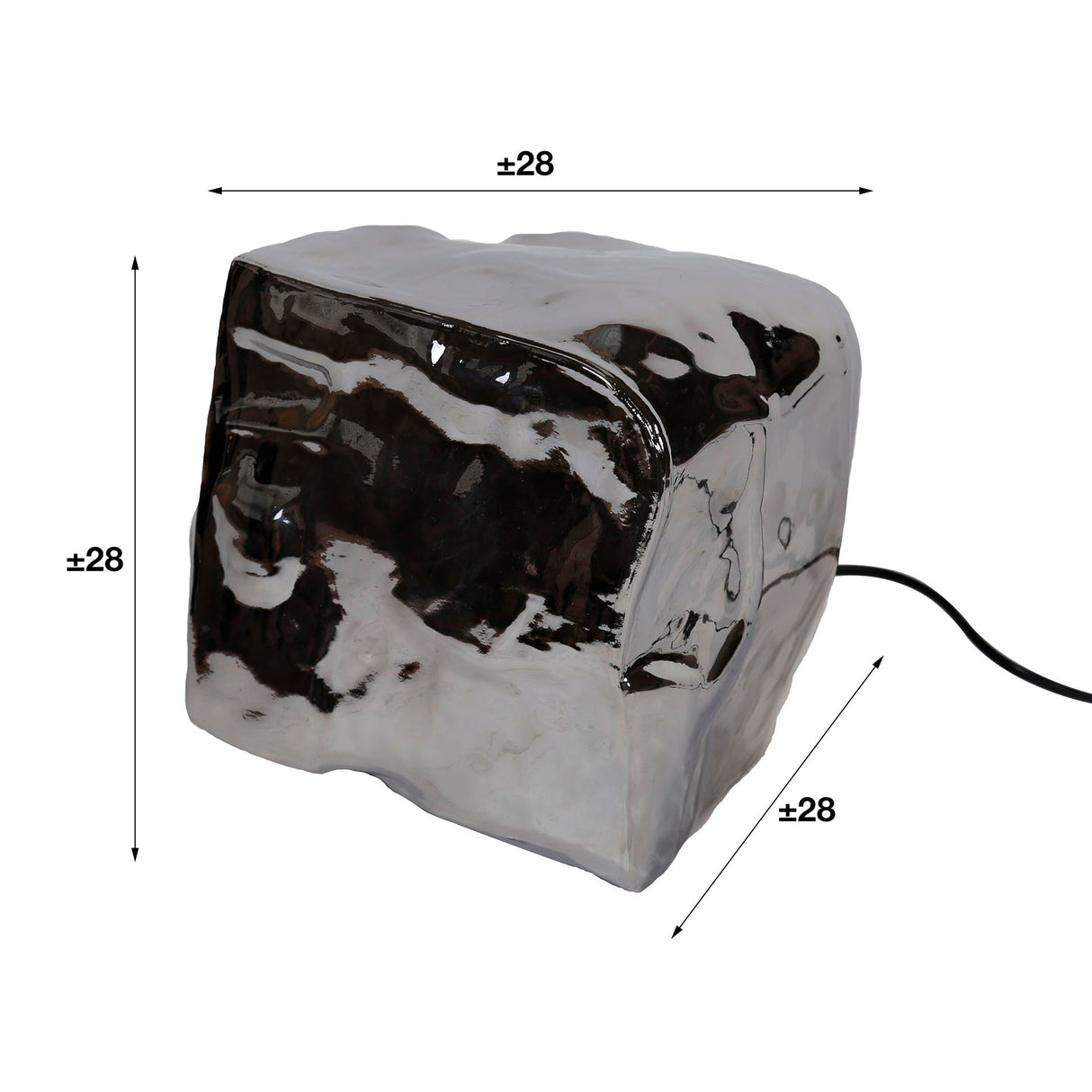 Lampada da tavolo Rocks DH Interno Cromato LxLxH 44x34x34 Vetro Bianco Indicazione dimensione foto