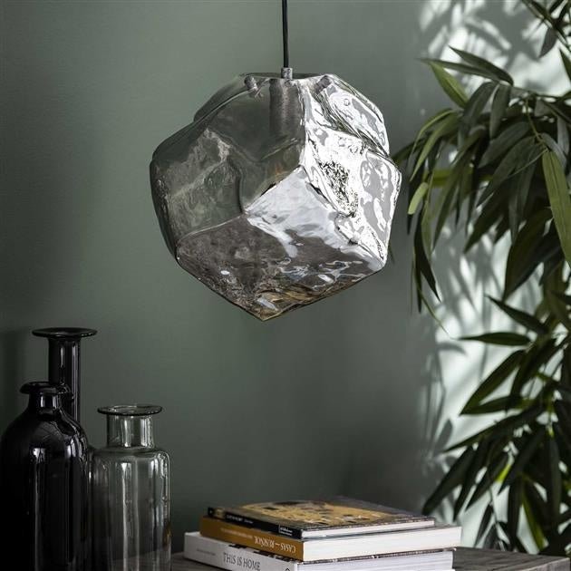 Lampada a sospensione Rocks DH Interior Cromato LxLxH 45x34x34 Vetro Foto atmosferica vista frontale diagonale