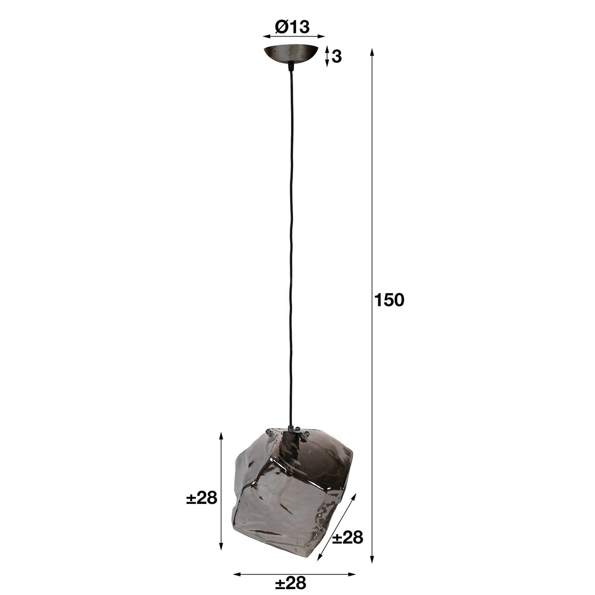 Lampada a sospensione Rocks DH Interior Cromato LxLxH 45x34x34 Vetro Bianco Indicazione dimensione foto
