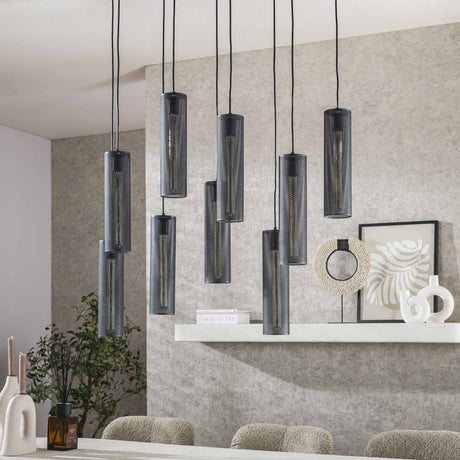 Lampada a sospensione Zavi 9 luci maglia nera