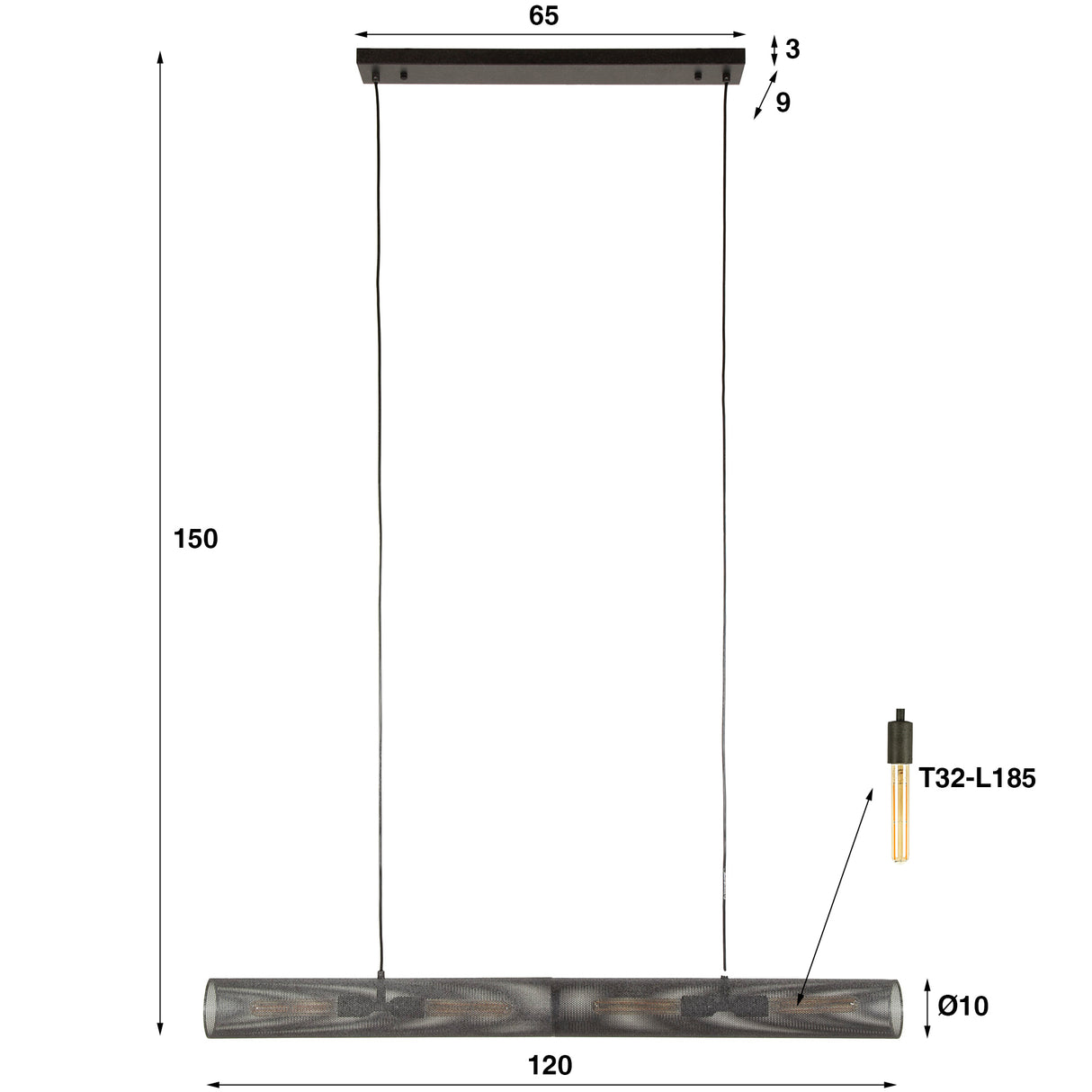 Hanglampen - Hanglamp Zavi 120 cm mesh zwart - Dimehouse