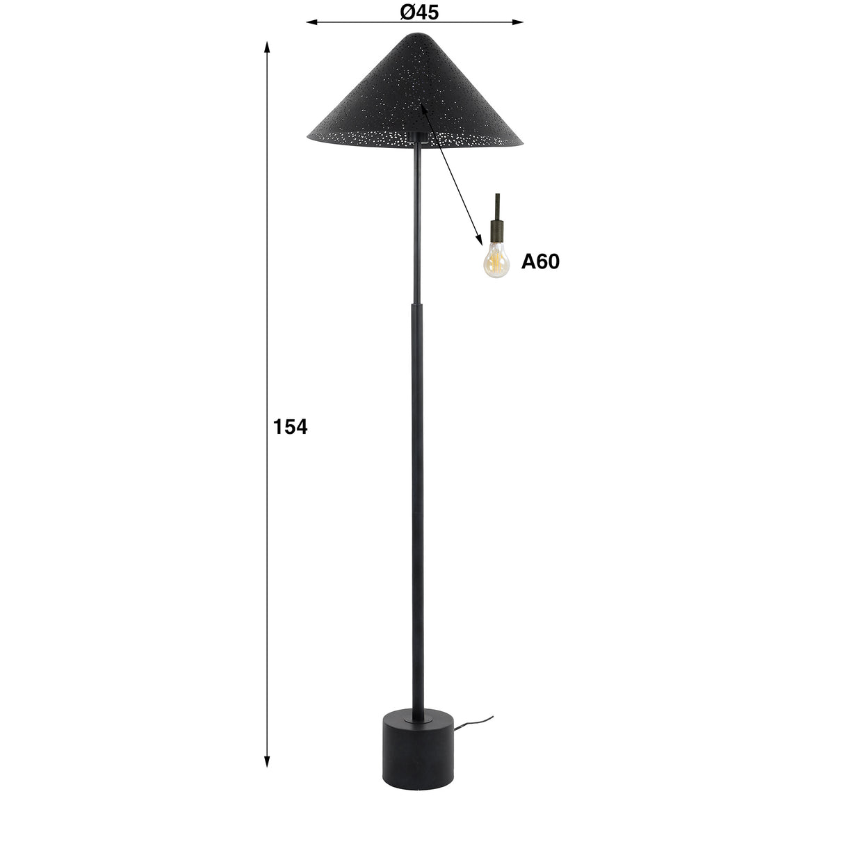 Lampada da terra Kenneth in metallo nero