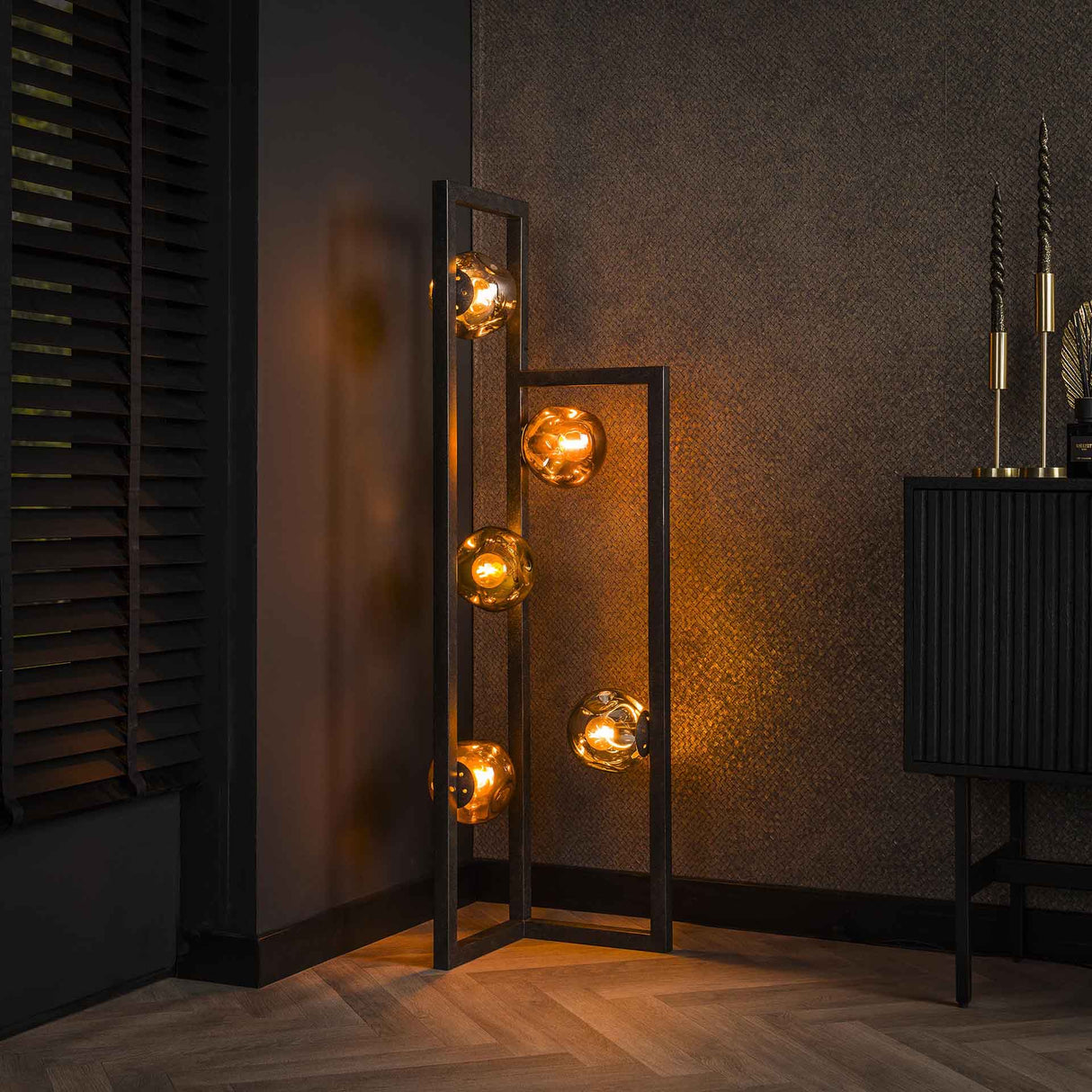 Vloerlampen - Industriële Vloerlamp Ada 5 - lichts Gekleurd Glas Hoek - Dimehouse