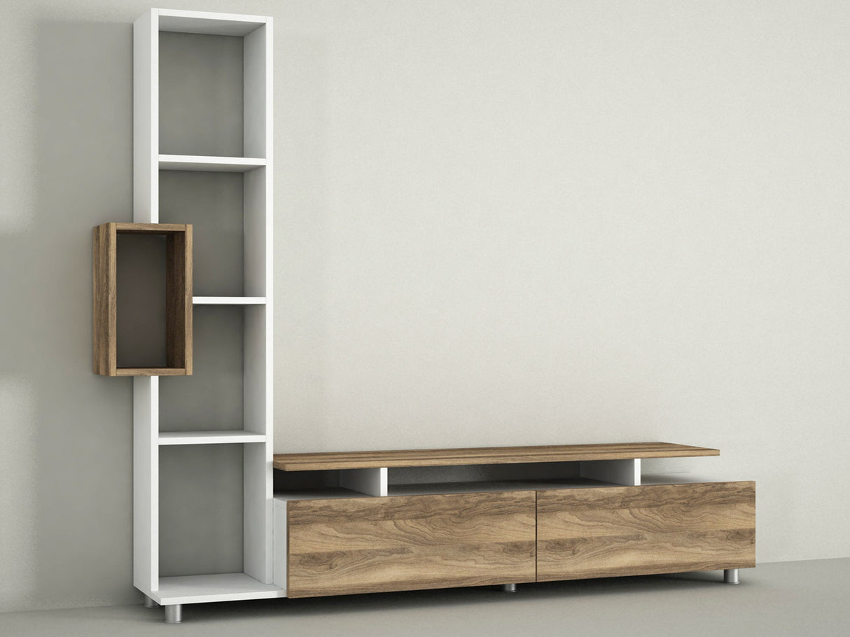TV Meubels - TV Meubel Set Tulip Wit Walnoot Melamine 160x166,7x29,5 cm - Dimehouse