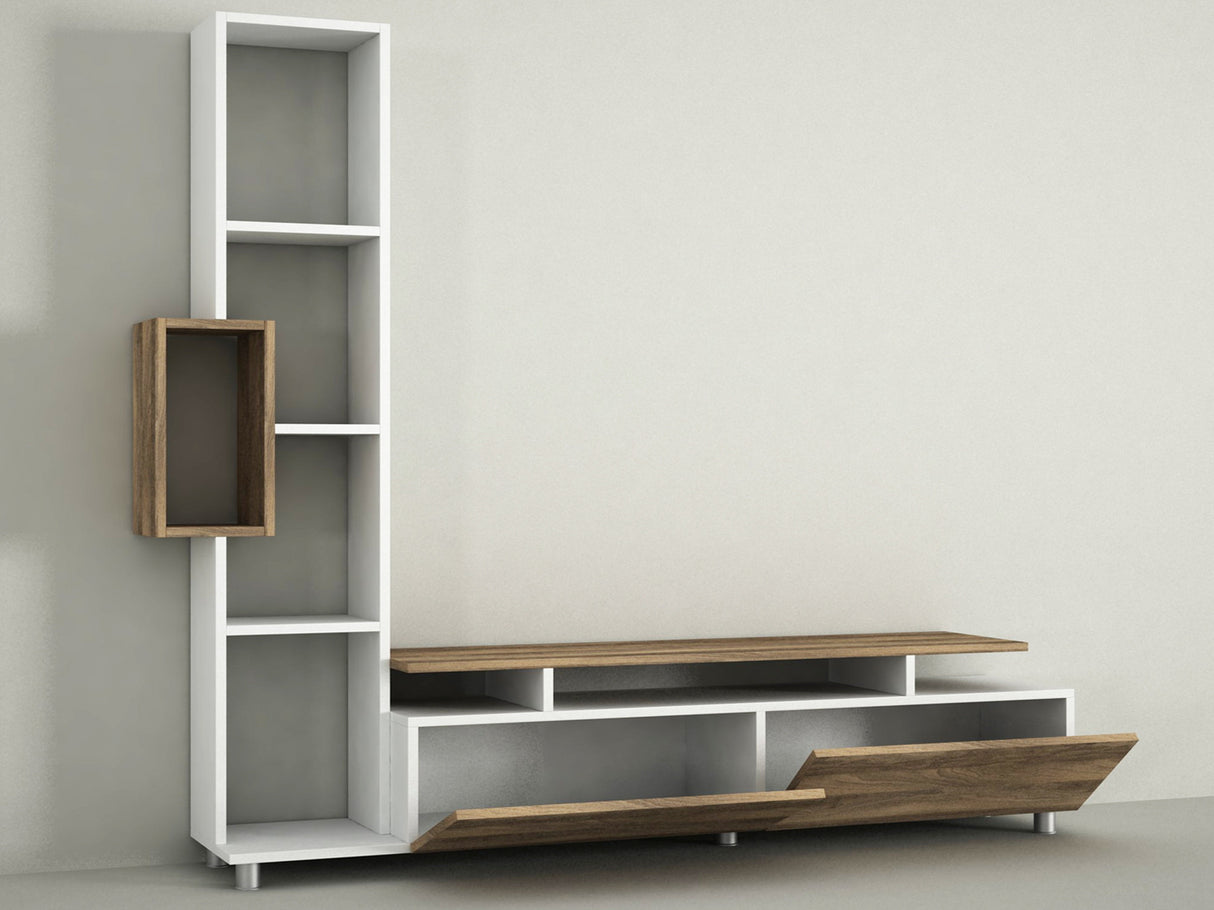 TV Meubels - TV Meubel Set Tulip Wit Walnoot Melamine 160x166,7x29,5 cm - Dimehouse