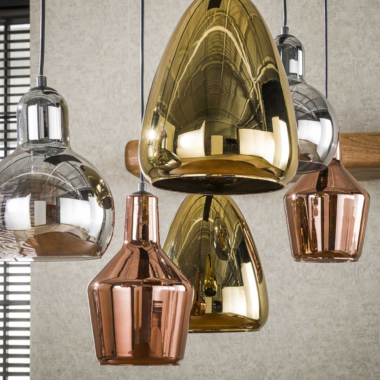 Lampada A Sospensione Industriale Pam Vetro Colorato Misto 6 Luci