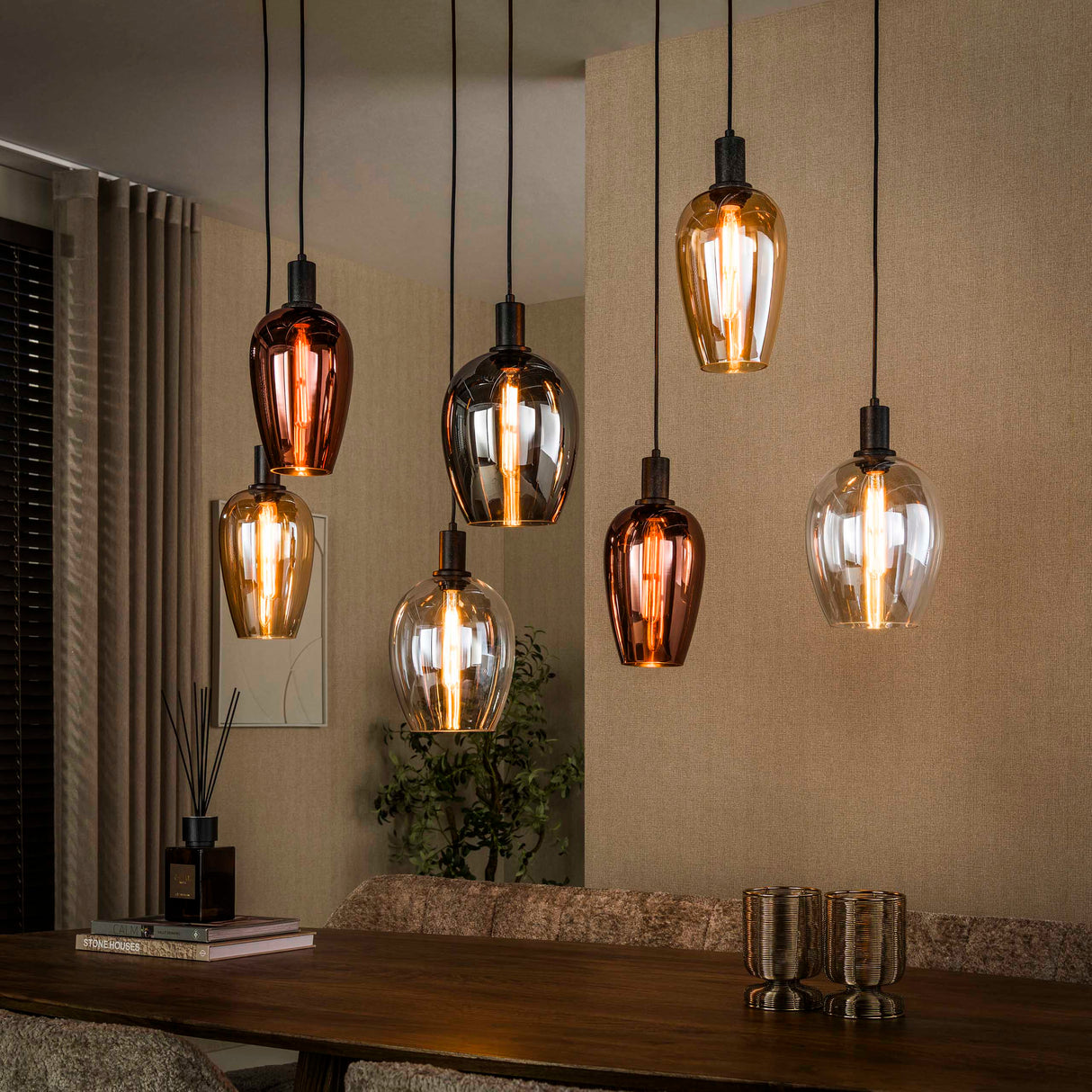 Lampada a sospensione a 7 luci in vetro colorato Ayaz