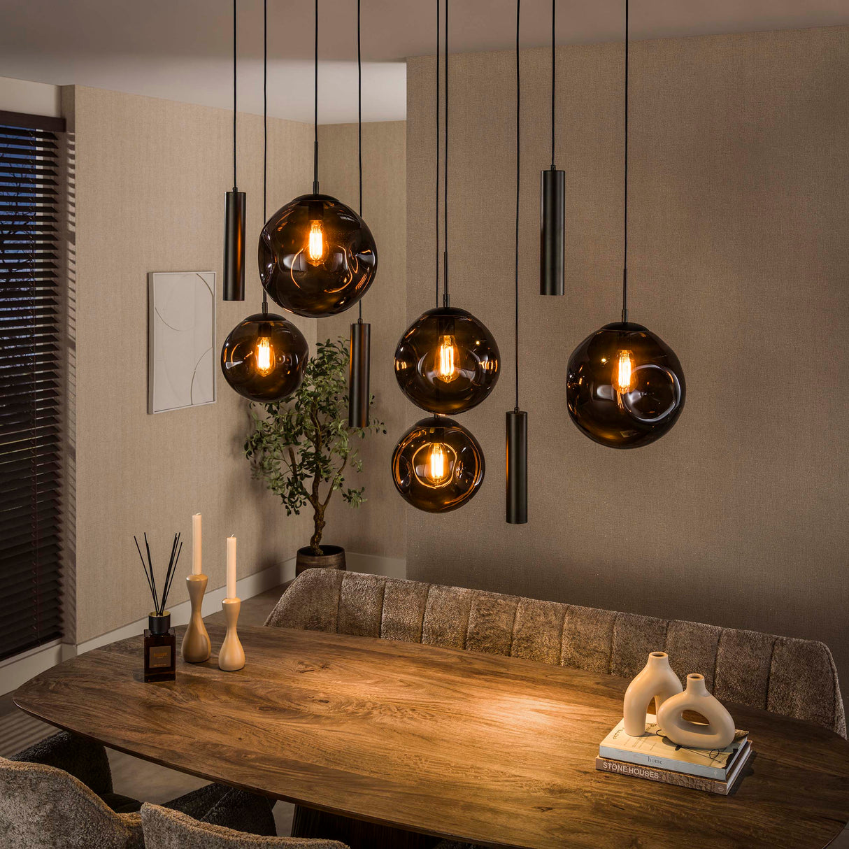 Hanglamp Stellar in sienna bruin met 9 lichtpunten