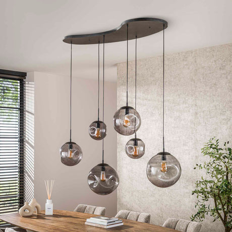 Lampada a Sospensione Industriale Nova Nera a 6 Luci Fascio 135 cm