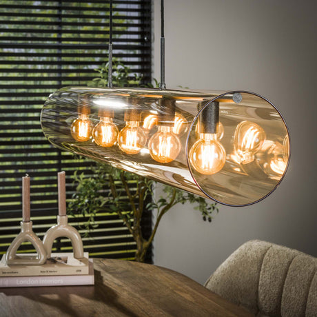Lampada a sospensione Cai 5 luci in vetro ambrato