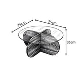 Salontafels-Ronde salontafel Aris walnoot melamine en transparant glas 75 cm-Dimehouse