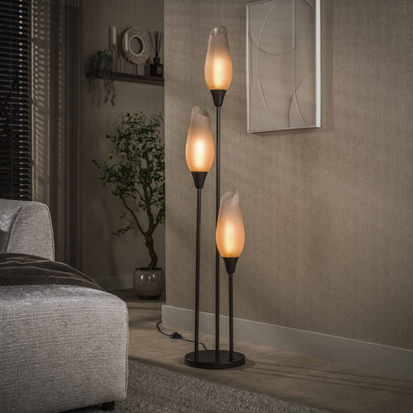 Lampada da terra Cocoon a 3 luci in marrone terra di Siena