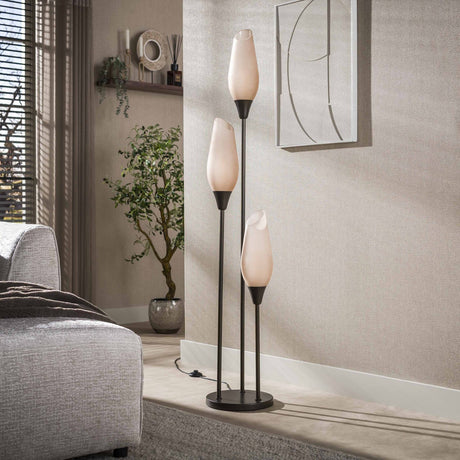 Lampada da terra Cocoon a 3 luci in marrone terra di Siena