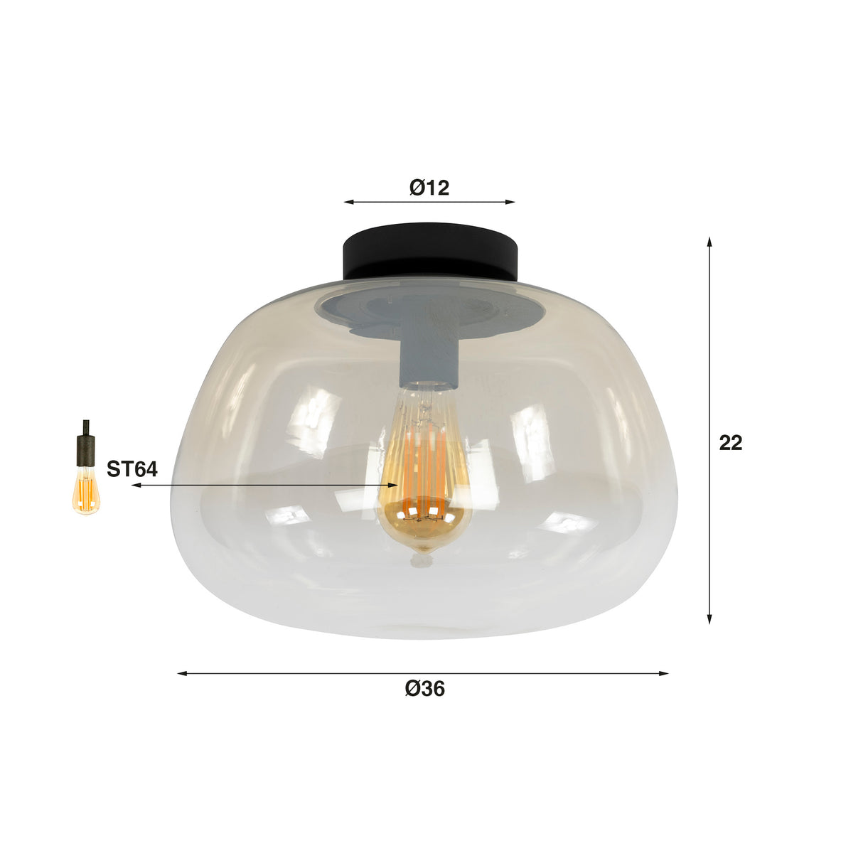 Hanglampen - Plafondlamp Noma Shaded Amber Glas 36x22 cm - Dimehouse