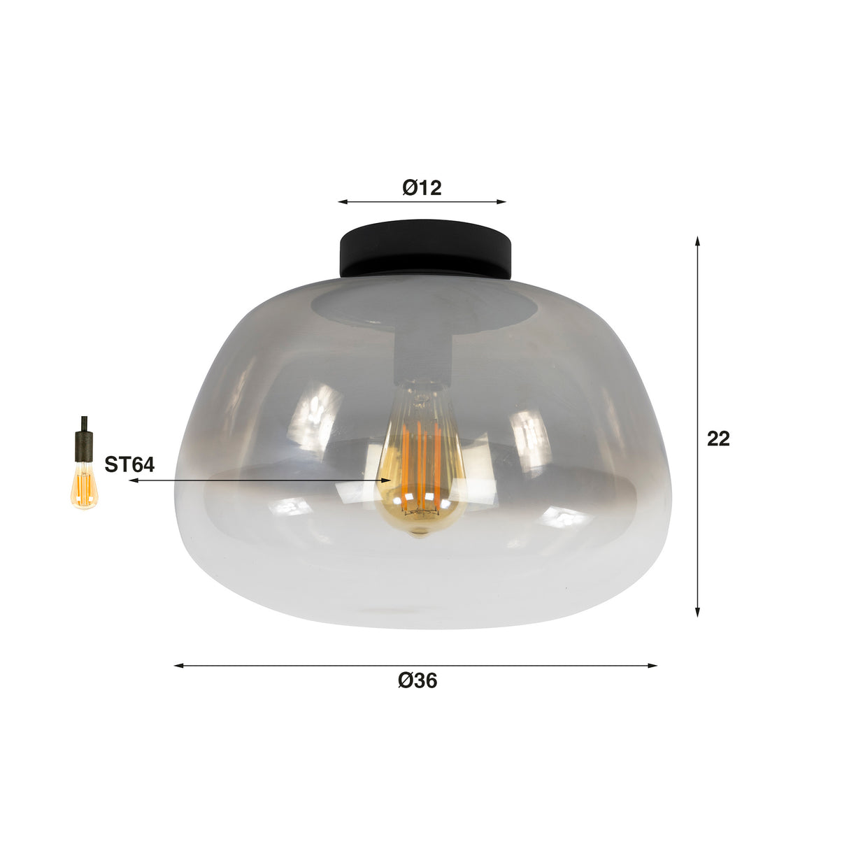 Hanglampen - Plafondlamp Noma Shaded Smoke Grey Glas 36 cm - Dimehouse