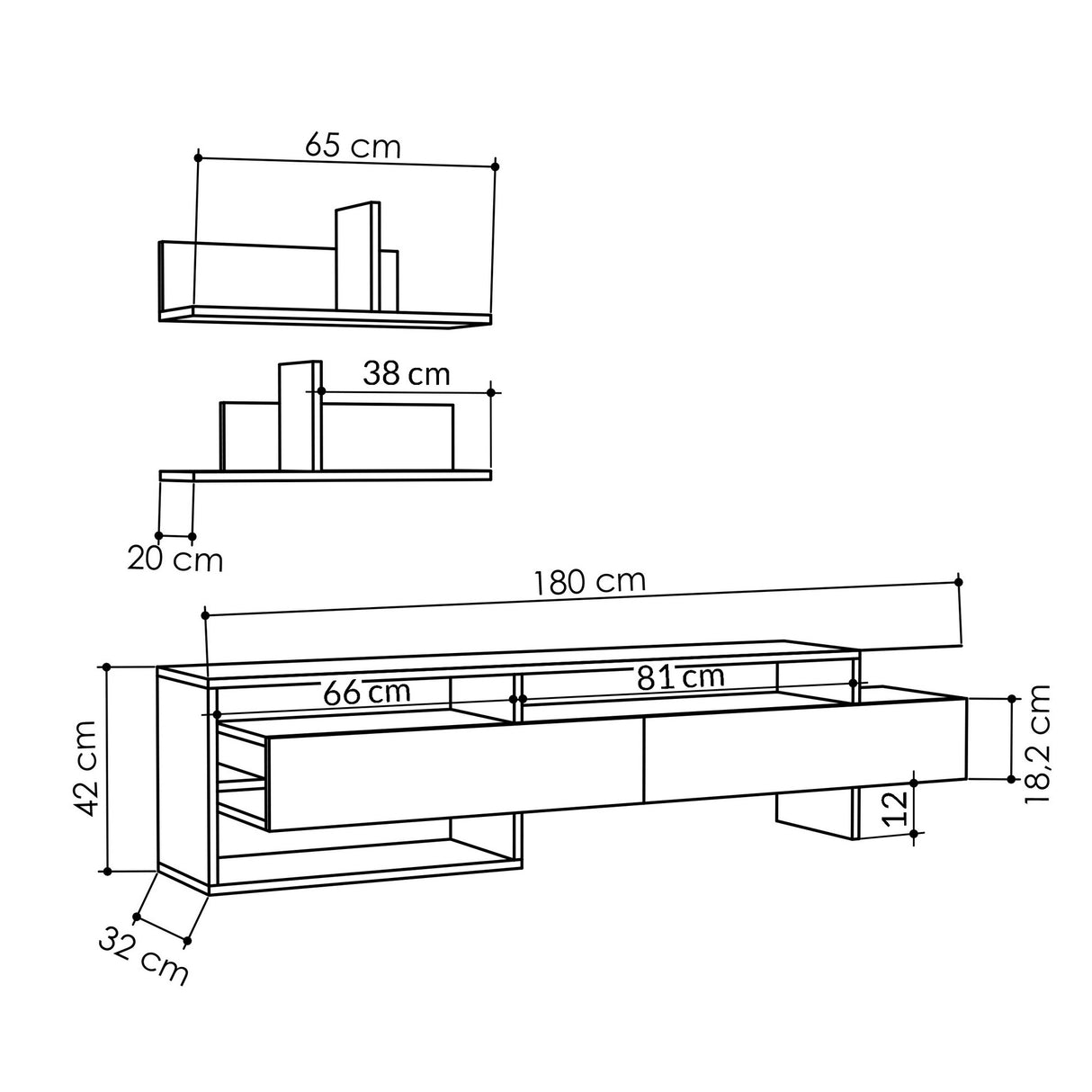 TV Meubels - TV Meubel Set Gara Antraciet Melamine 180x42x32 cm - Dimehouse