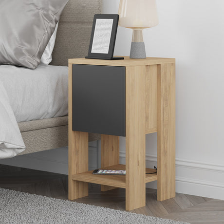 Nachtkastjes - Nachtkastje Ema Eik Antraciet Melamine 30x55x30 cm - Dimehouse
