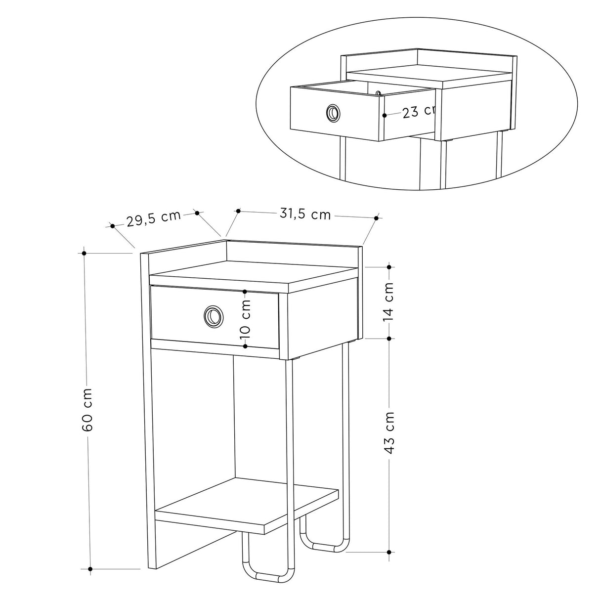 Comodino Sirius Sinistro Moka Melaminico 32x61x30 cm