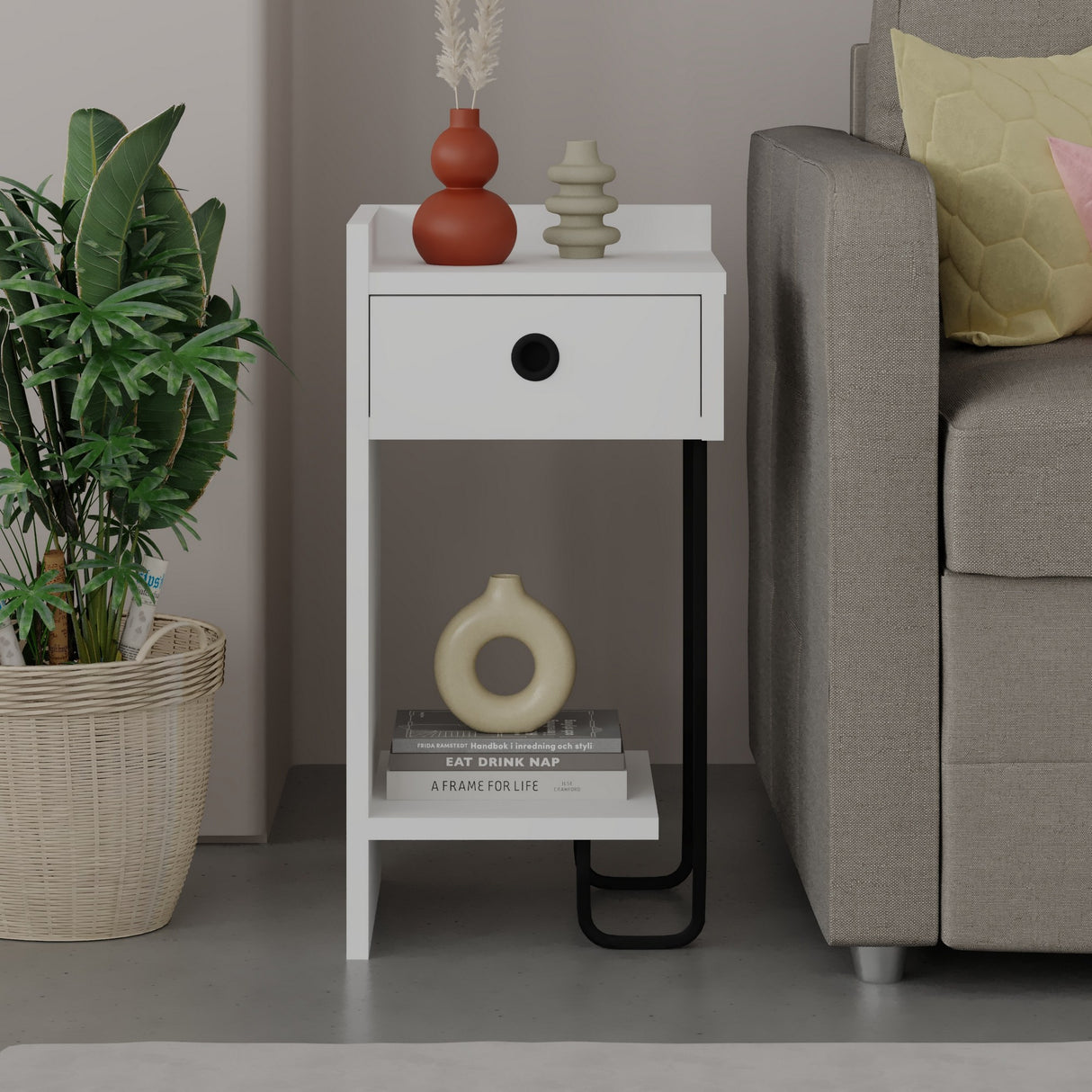 Nachtkastjes - Nachtkastje Sirius Left Wit Melamine 32x61x30 cm - Dimehouse