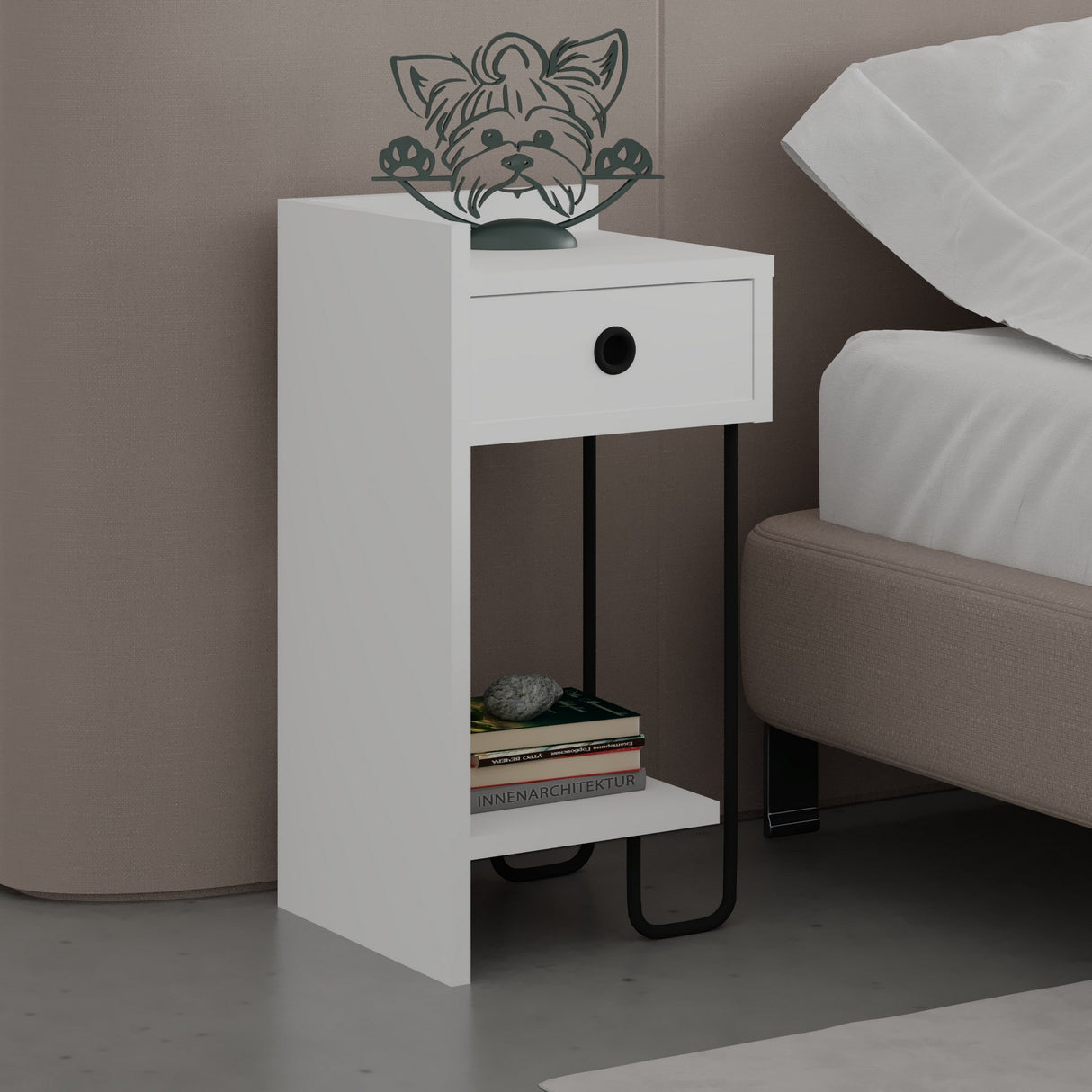 Nachtkastjes - Nachtkastje Sirius Left Wit Melamine 32x61x30 cm - Dimehouse
