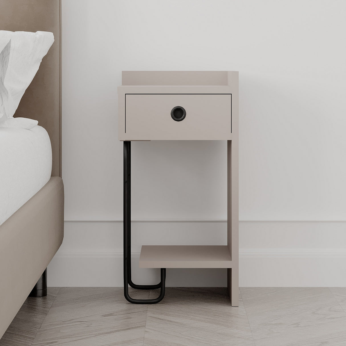 Nachtkastjes - Nachtkastje Sirius Rechts Mokka Melamine 32x61x30 cm - Dimehouse
