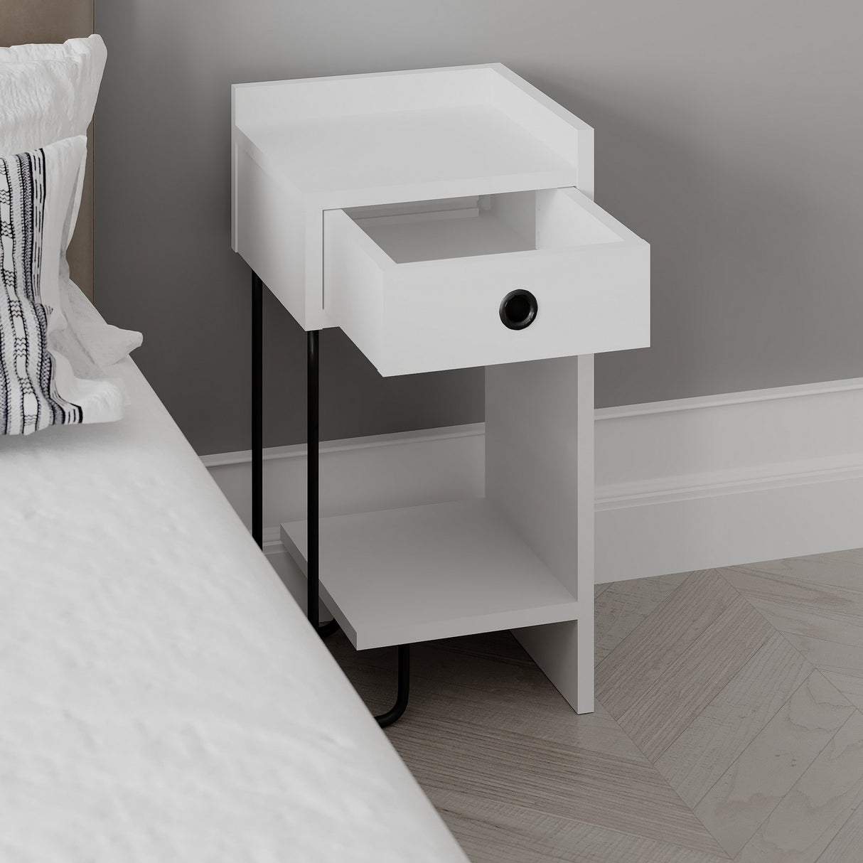 Nachtkastjes - Nachtkastje Sirius Rechts Wit Melamine 32x61x30 cm - Dimehouse