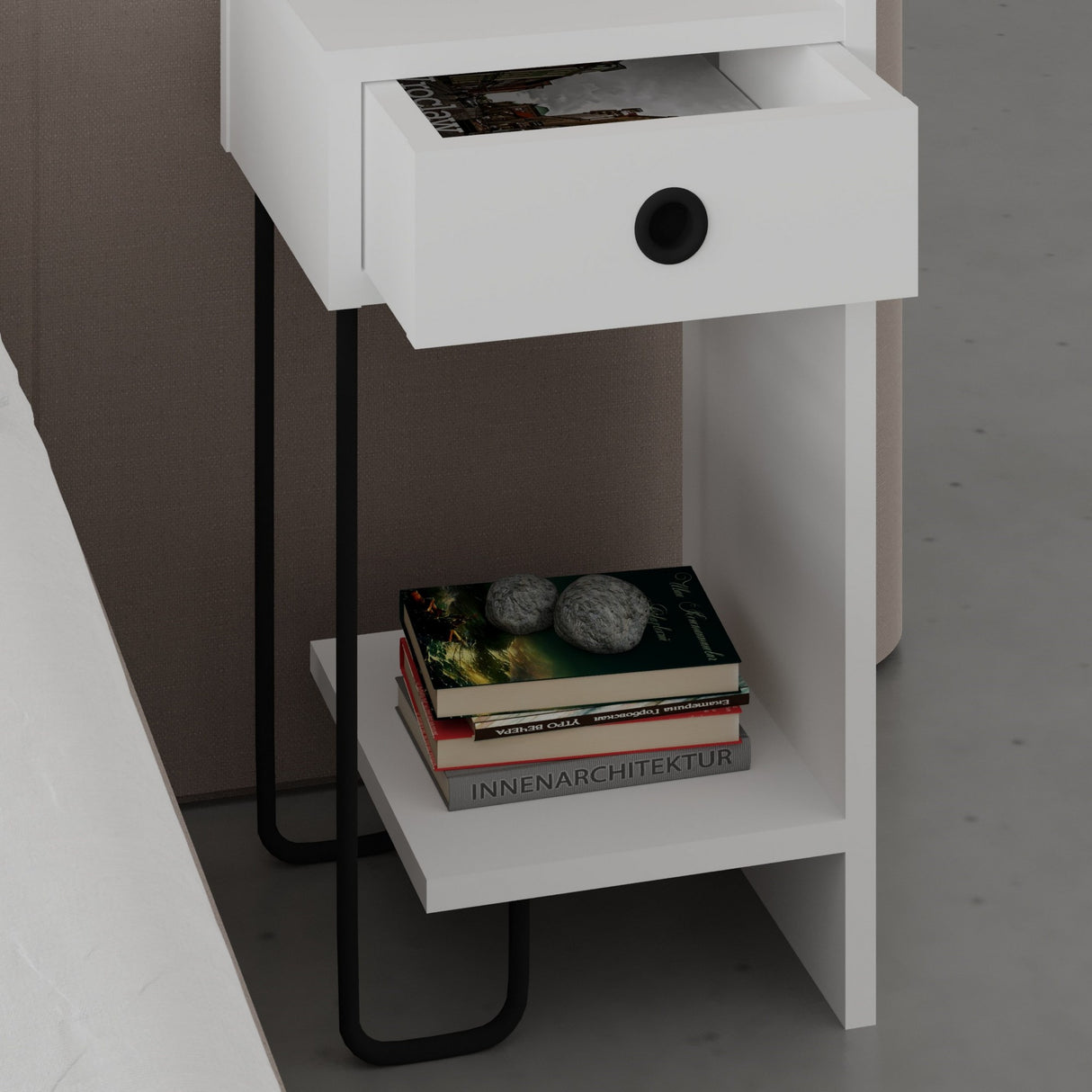 Nachtkastjes - Nachtkastje Sirius Rechts Wit Melamine 32x61x30 cm - Dimehouse