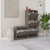 Schoenenkasten - Schoenenkast Dude Donkerbruin Melamine 105x118,5x26 cm - Dimehouse