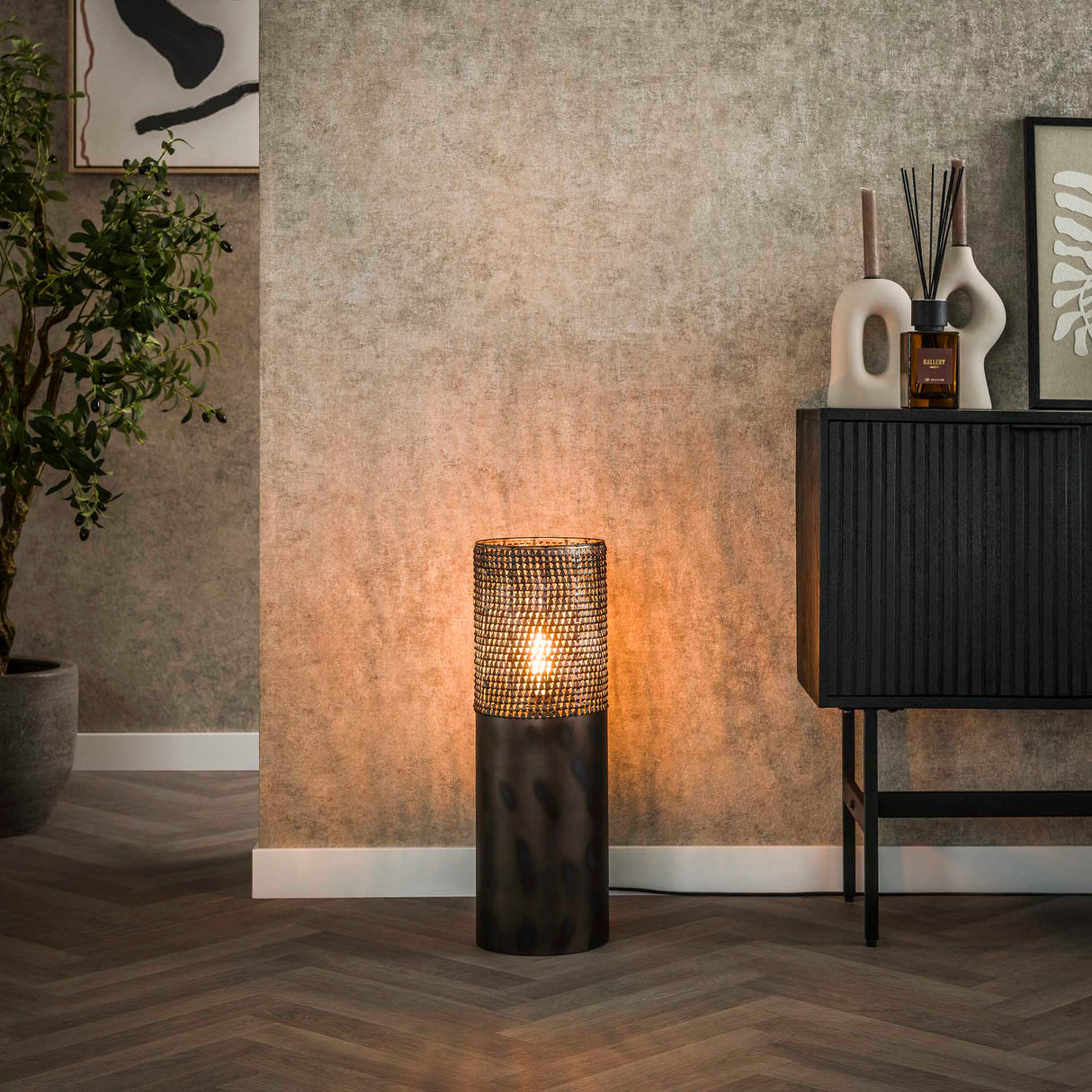 Vloerlampen - Vloerlamp cilinder Brick 60 cm zwart bruin - Dimehouse