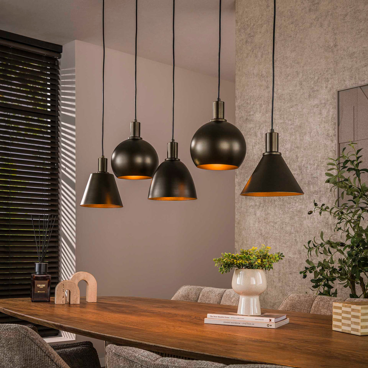 Hanglampen - Hanglamp Sienna 5 - lichts Bruin 120 cm - Dimehouse