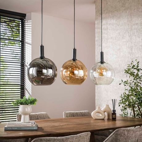 Lampada a sospensione a 3 luci in vetro colorato nero metallo Valeo 115 cm