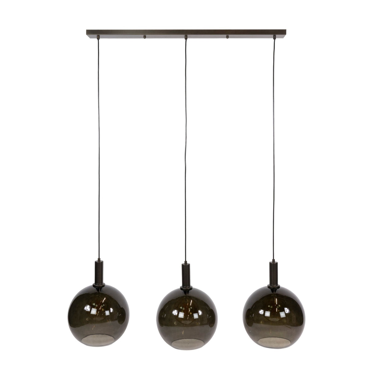 Hanglampen - Hanglamp 3 - lichts bruin glas zwart metaal Valeo 115 cm - Dimehouse