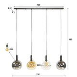 Hanglampen - Hanglamp 4 - lichts gekleurd glas zwart metaal Valeo 135 cm - Dimehouse