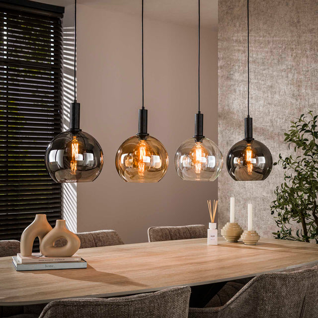 Hanglampen - Hanglamp 4 - lichts gekleurd glas zwart metaal Valeo 135 cm - Dimehouse
