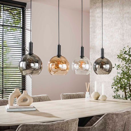 Lampada a sospensione a 4 luci in vetro colorato nero metallo Valeo 135 cm