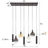 Hanglampen - Hanglamp 7 - lichts gekleurd glas zwart metaal Valeo 110 cm - Dimehouse