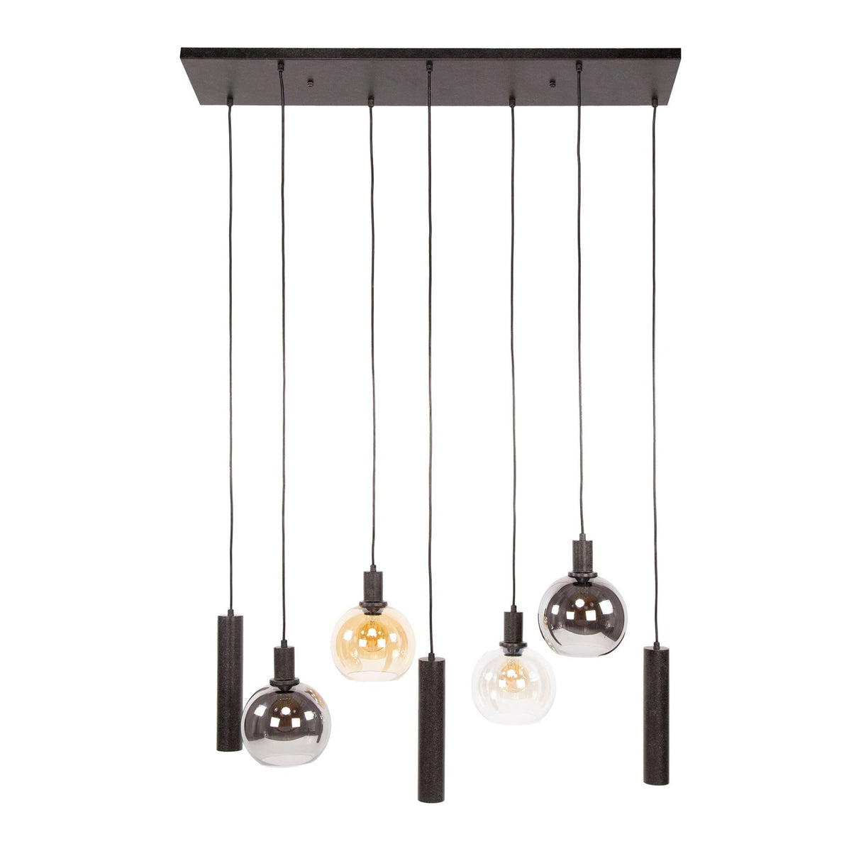 Hanglampen - Hanglamp 7 - lichts gekleurd glas zwart metaal Valeo 110 cm - Dimehouse