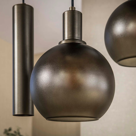 Hanglamp 7-lichts bruin frosted glas brons metaal Valeo 110 cm