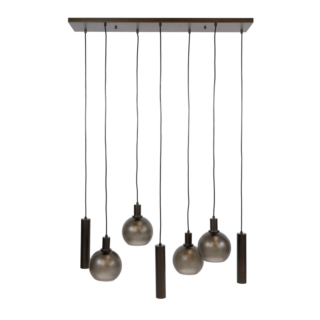 Hanglampen - Hanglamp 7 - lichts bruin frosted glas brons metaal Valeo 110 cm - Dimehouse