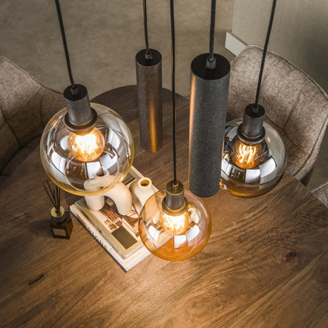 Hanglamp 5-lichts getrapt gekleurd glas zwart metaal Valeo