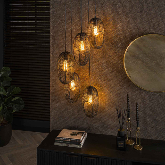 Hanglampen - Hanglamp Debra 5 - lichts getrapt metaal zwart - Dimehouse