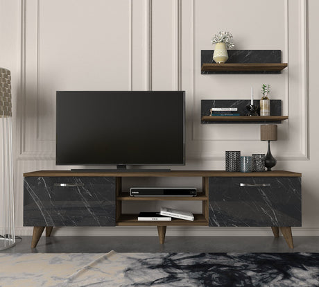 Set di mobili TV Ayden in melamina marmo noce 150x40,6x29,5 cm