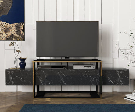 Mobile TV Bianco Nero Oro Melaminico 160x49,8x46,1 cm
