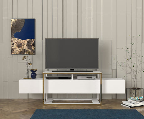 Mobile TV Bianco Bianco Oro Melaminico 160x49,8x46,1 cm