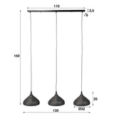 Lampada a sospensione Aya 3 Funnel DH Interior Marrone LxPxH 114x40x31 Marrone nero Indicazione dimensione foto bianca