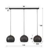 Lampada a sospensione Aya 3 Sphere DH Interior Marrone LxPxH 87x33x27 Marrone nero Indicazione dimensione foto bianca